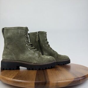New Womens Nordstrom Moonie Green Faux Suede Lug Sole Combat Boots Size 8 M NWOB